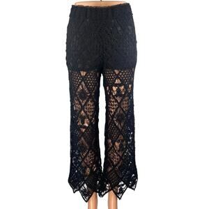 NEW Zara Black Crochet High Waist Sheer Wide Leg Cover Up Trousers Pants Size XS